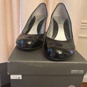 Kenneth Cole black patent with clear wedge heel